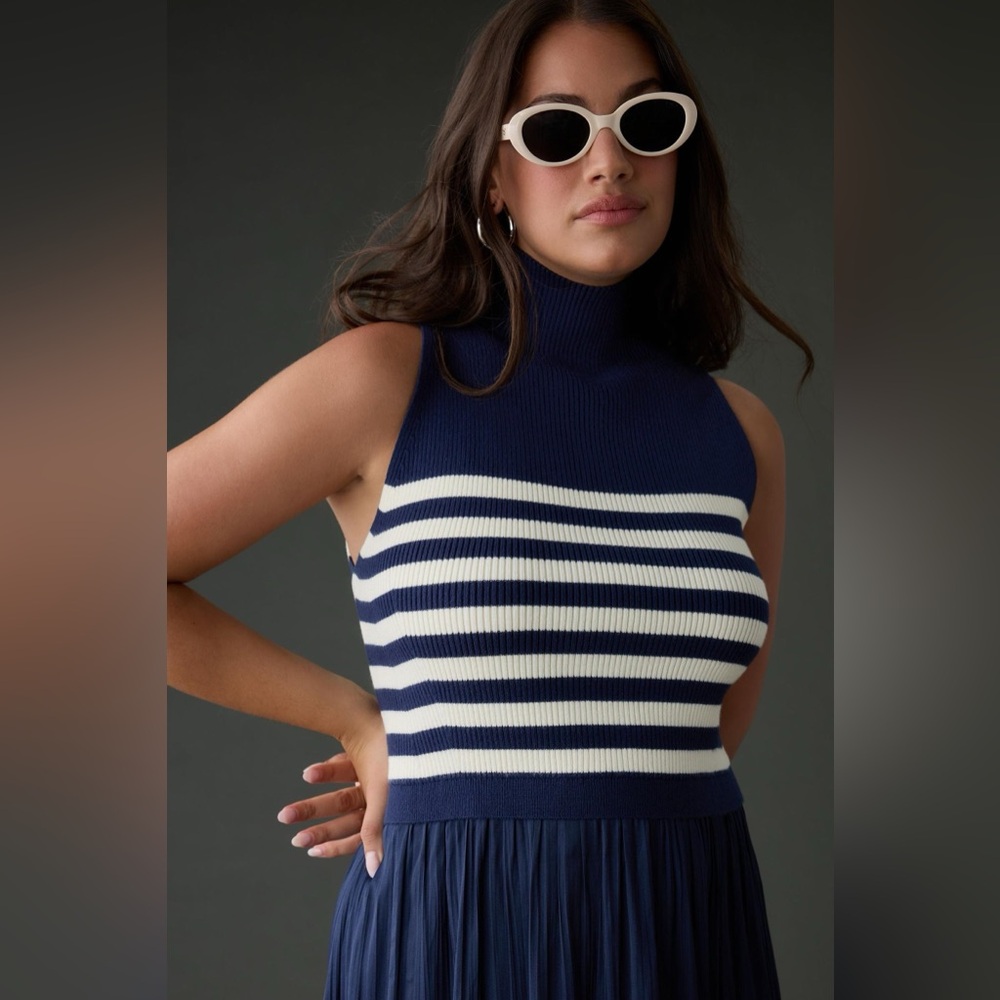 Anthropologie Navy and Cream Striped Maxi Dress - Picture 6 of 9